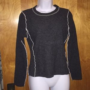 Star Sun Moon Gray & White Inside Out Seam Wool Sweater - Size Medium